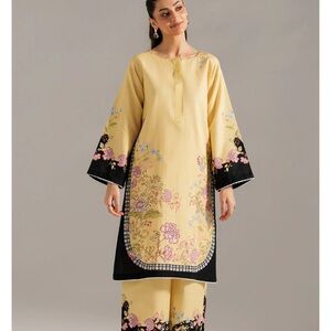 Floral Long Sleeve Dress - Yellow and Black